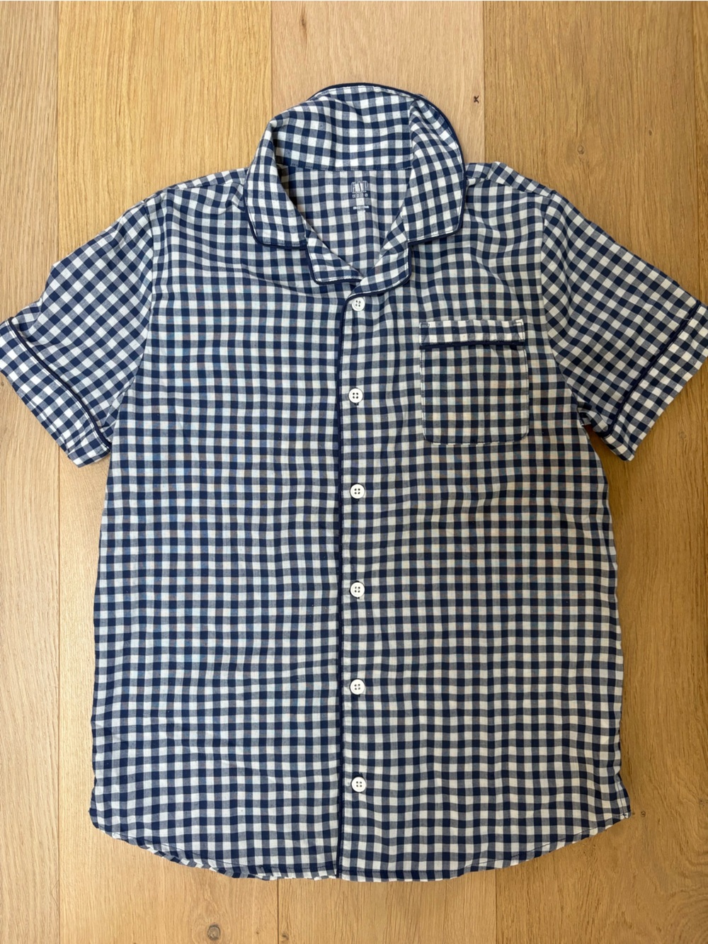Navy and White Gingham Button-Up PJ Shirt